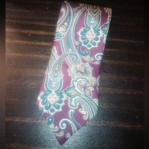Christian Dior Paisley Patterned Tie - Burgundy and Teal 100% silk Made In USA